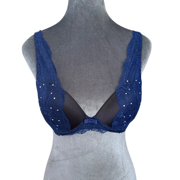 Adore Me Navy Blue Lace Push-Up Bra With Adjustable Straps & Hook Closure Size 3 - Picture 1 of 6